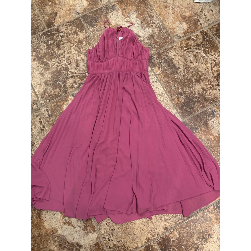 Jonathan Simkhai Pleated Halter Dress Womens 12 Pink Orchid Chiffon Midi Keyhole